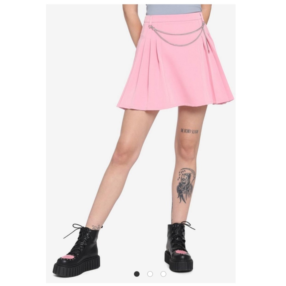 Hot Topic Pink Pleated Skirt with Chain and Strawberry Charm